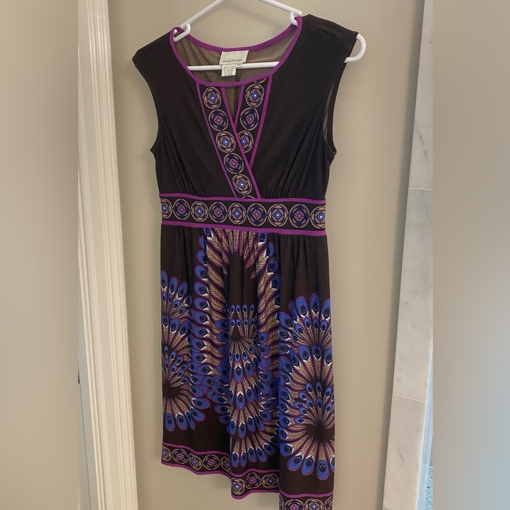 Donna Morgan stretch cap sleeve printed dress